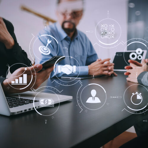 co working team meeting concept,businessman using smart phone an