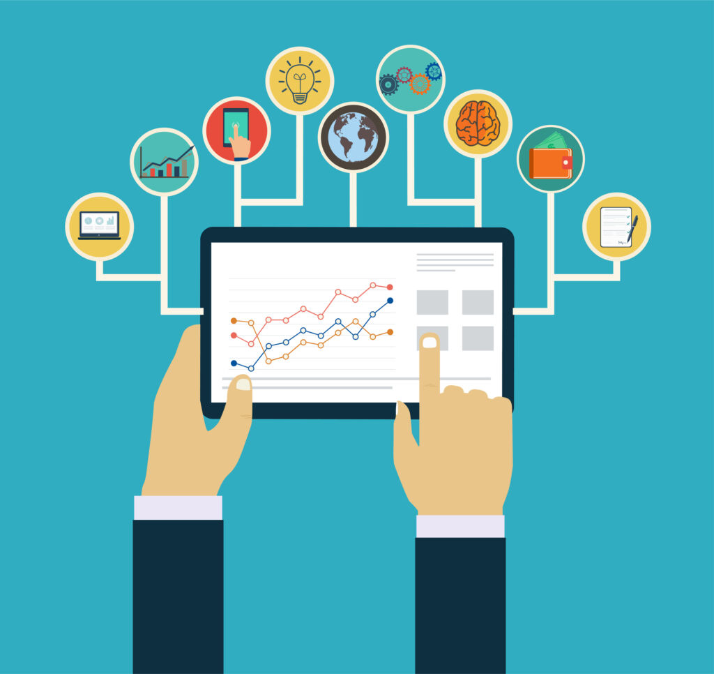 Business management concept, Interaction hands using mobile apps